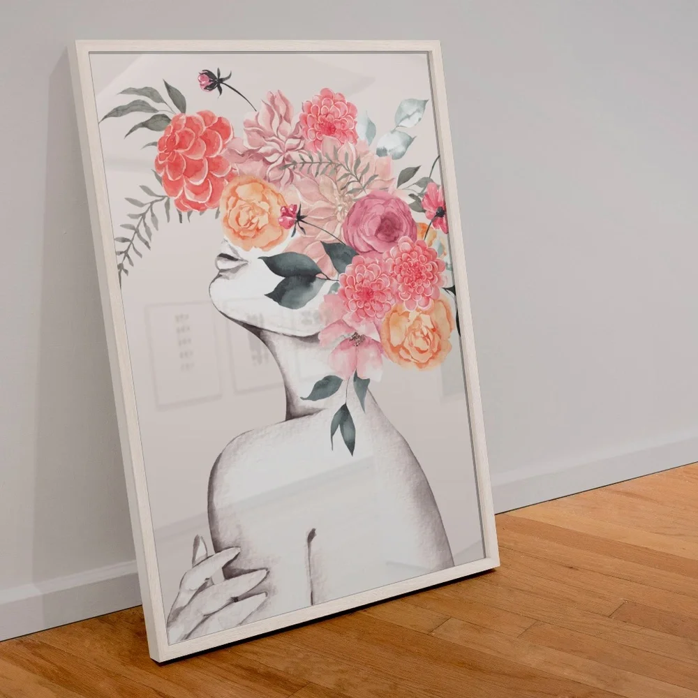 Watercolor Floral Woman Portrait Wall Art Illustration Print Poster Unframed - Picture 5 of 17